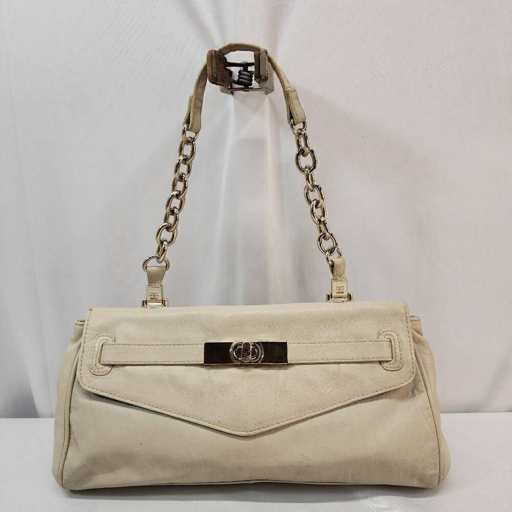 BCBGMaxazria Beige Leather Shoulder Bag Chain Strap Magnet Closure